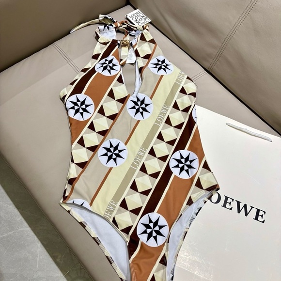 Loewe Inspired Neutral Starburst One-Piece Swimsuit Luxury Swimwear - Picture 3 of 9